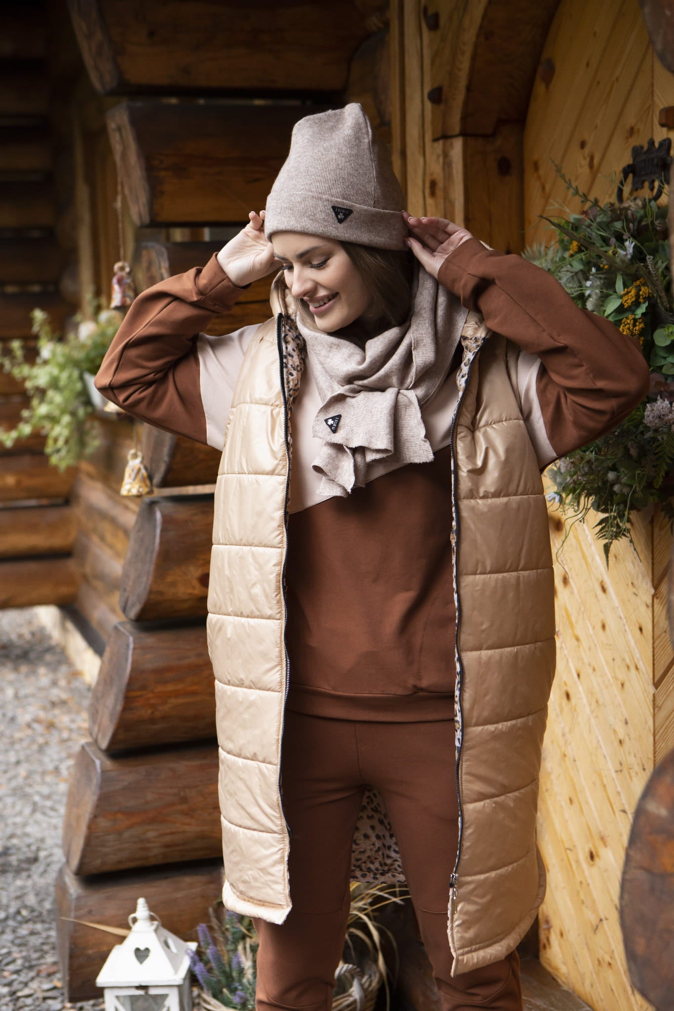 ZESTAW czapka i szalik damski "JUST CUDDLE UP" Beż