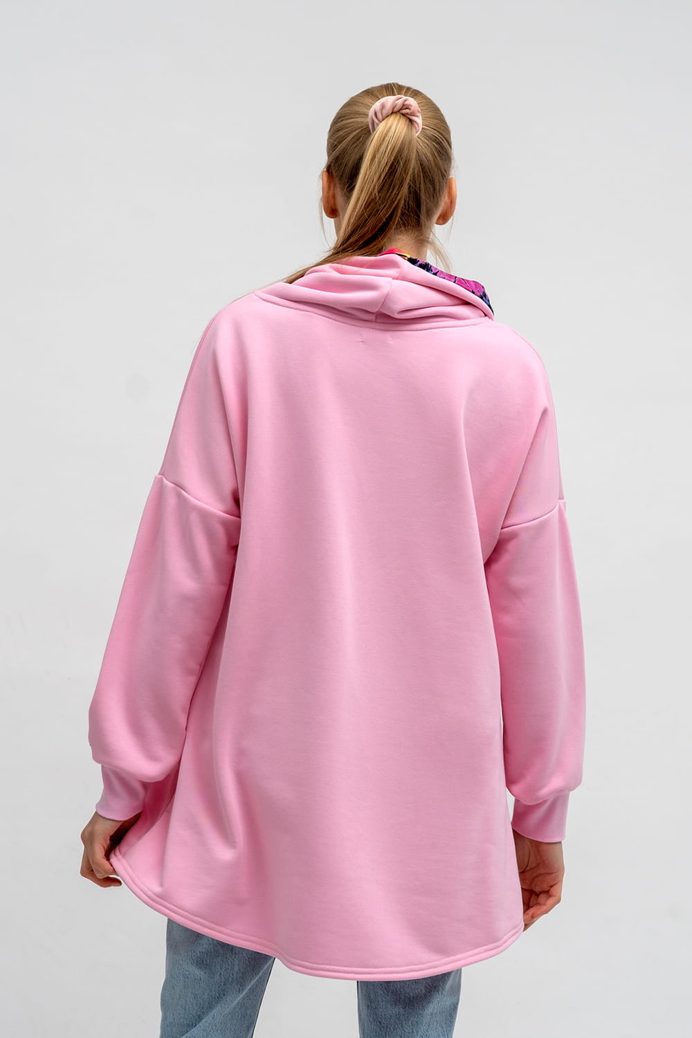 BLUZA ASYMETRYCZNA ,,RAVEL'' RÓŻOWA+WZÓR LATA