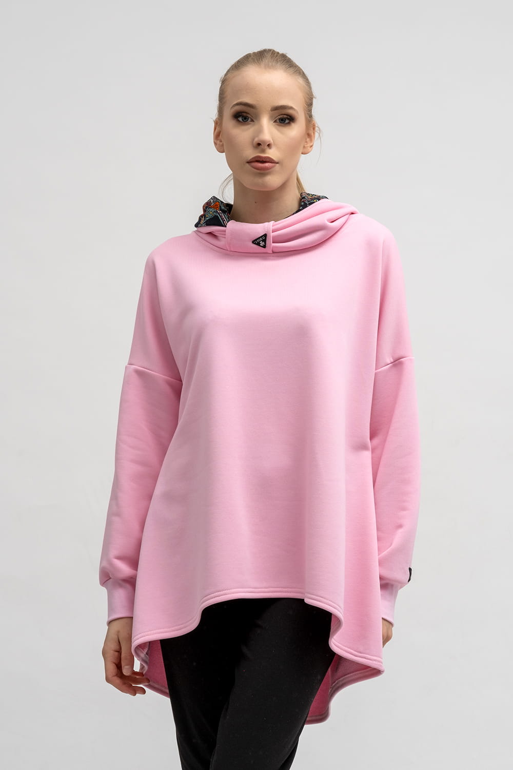 BLUZA ASYMETRYCZNA ,,RAVEL'' RÓŻOWA+WZÓR KOLOR JESIENI