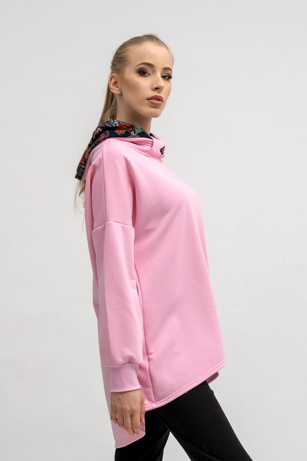 BLUZA ASYMETRYCZNA ,,RAVEL'' RÓŻOWA+WZÓR KOLOR JESIENI