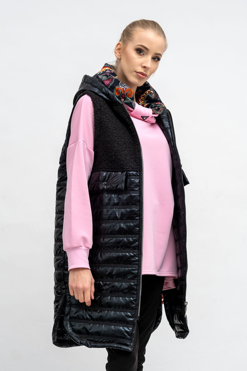 BLUZA ASYMETRYCZNA ,,RAVEL'' RÓŻOWA+WZÓR KOLOR JESIENI
