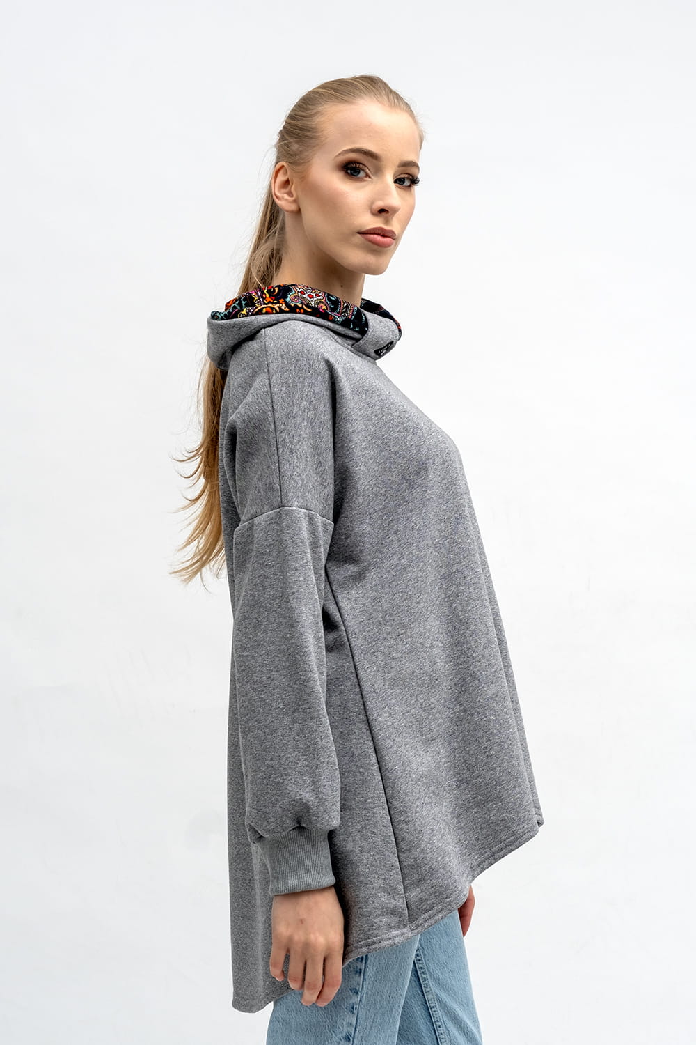BLUZA ASYMETRYCZNA ,,RAVEL'' SZARA+WZÓR KOLOR JESIENI