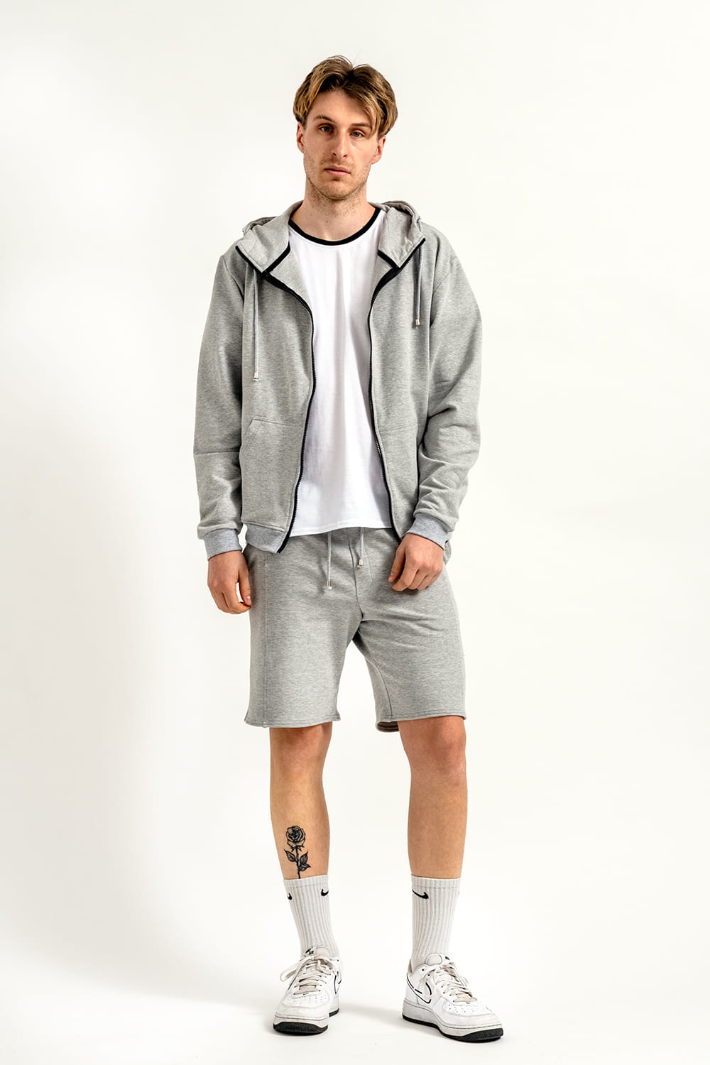 BLUZA Z KAPTUREM NA ZAMEK MĘSKA "OWEN" SZARA