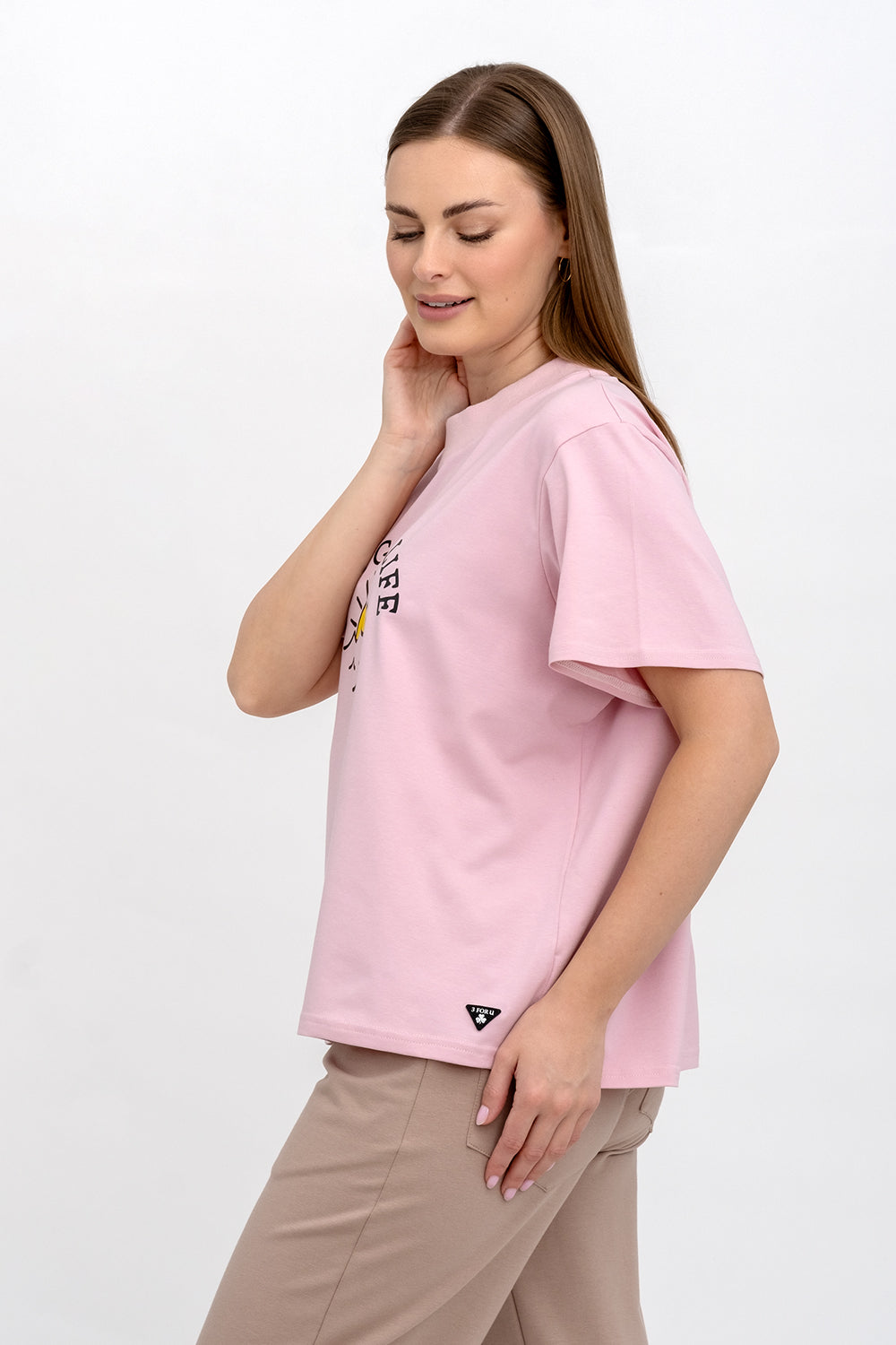 T-SHIRT DAMSKI Z NADRUKIEM ,, IT`S A GOOD LIFE" RÓŻ