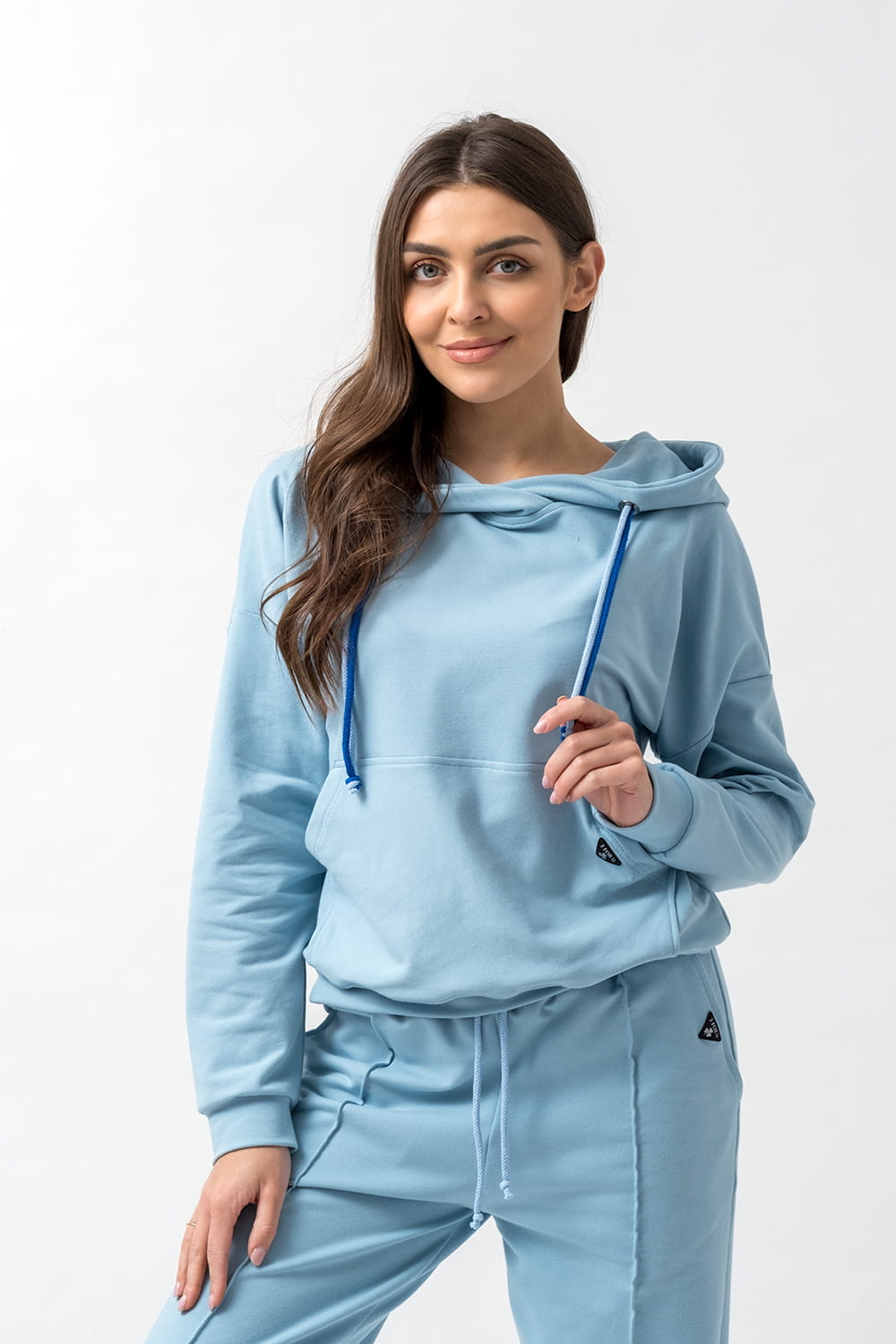 BLUZA Z KAPTUREM DAMSKA "EMI" NIEBIESKA