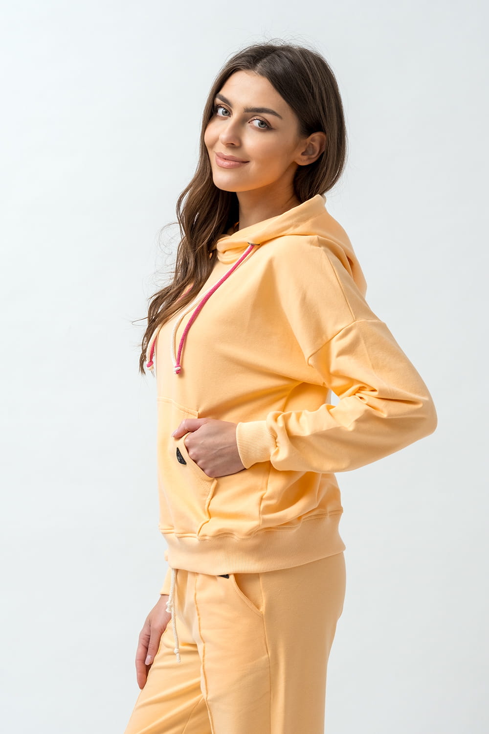 BLUZA Z KAPTUREM DAMSKA "EMI" BRZOSKWINIOWA