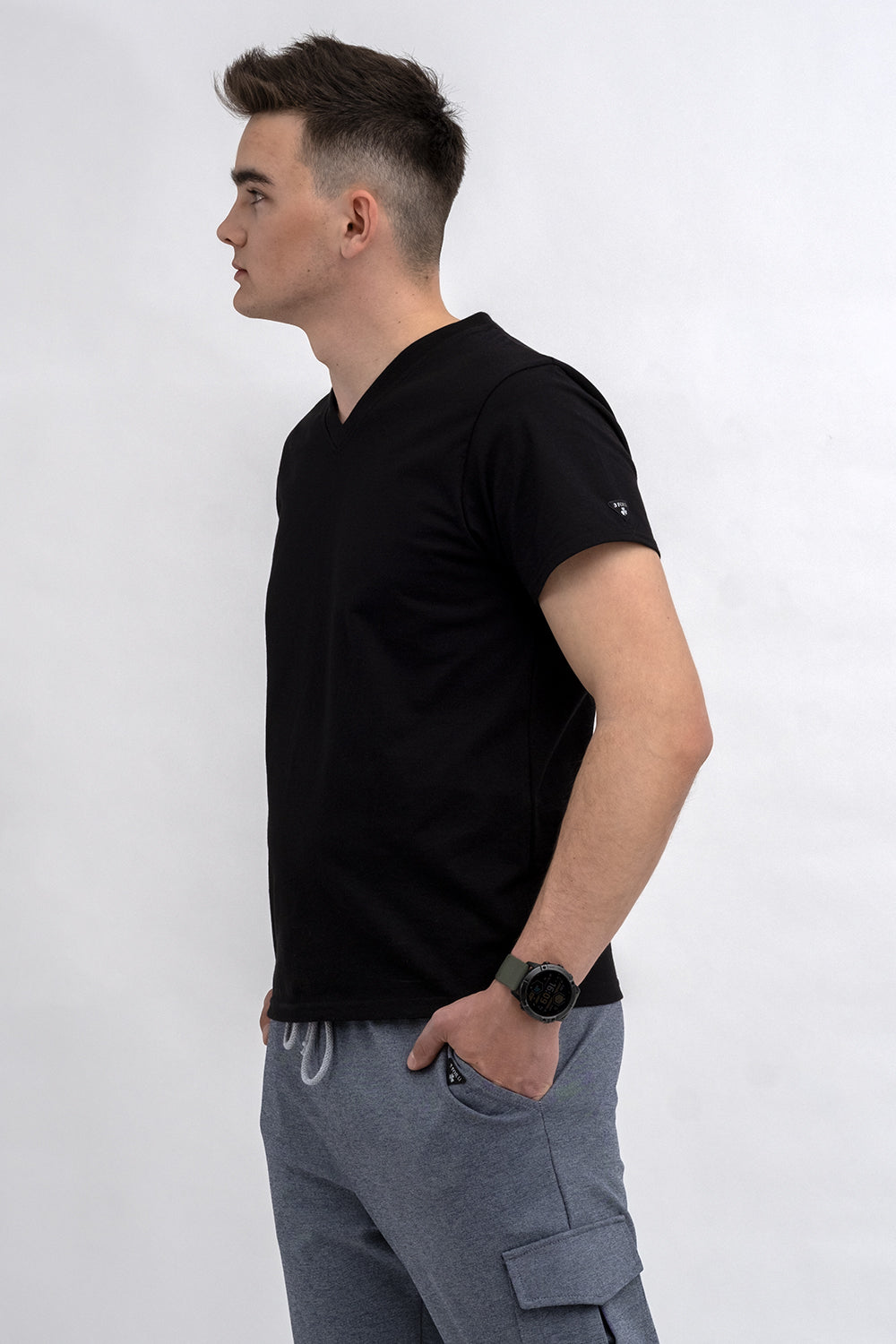 T SHIRT MĘSKI DO V CZARNY