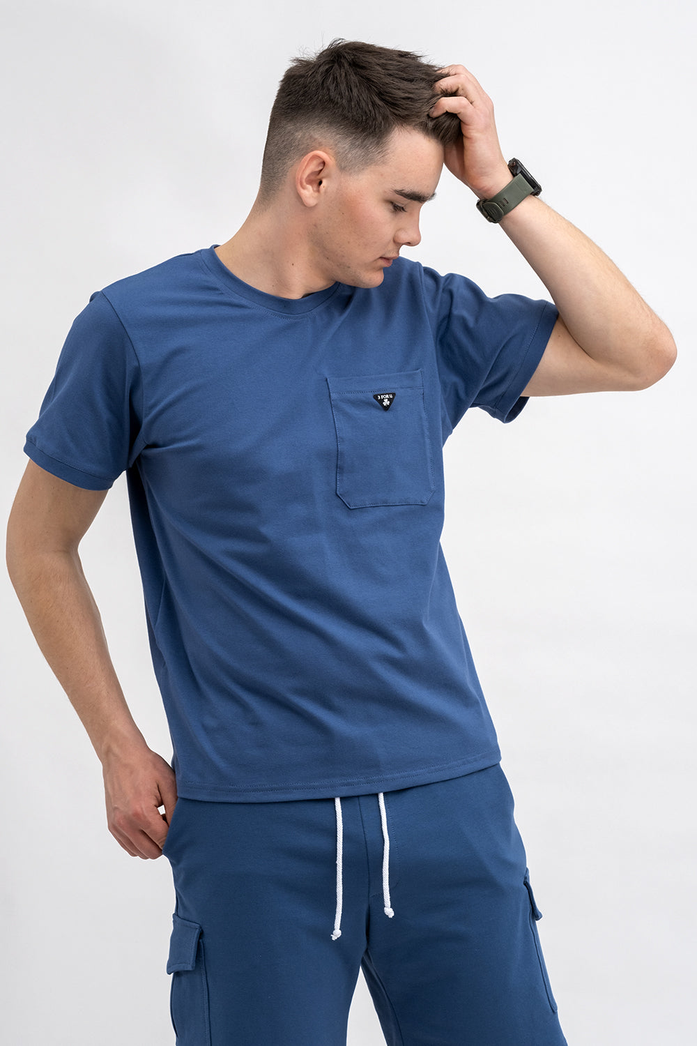 T SHIRT MĘSKI BASIC DENIM Z KIESZONKĄ