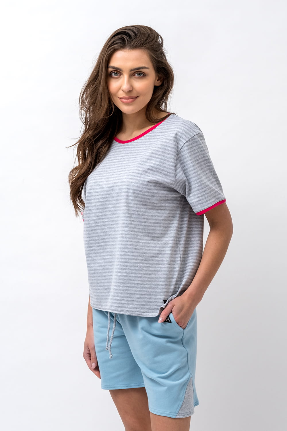 T SHIRT DAMSKI "ROSE" SZARA W PASKI