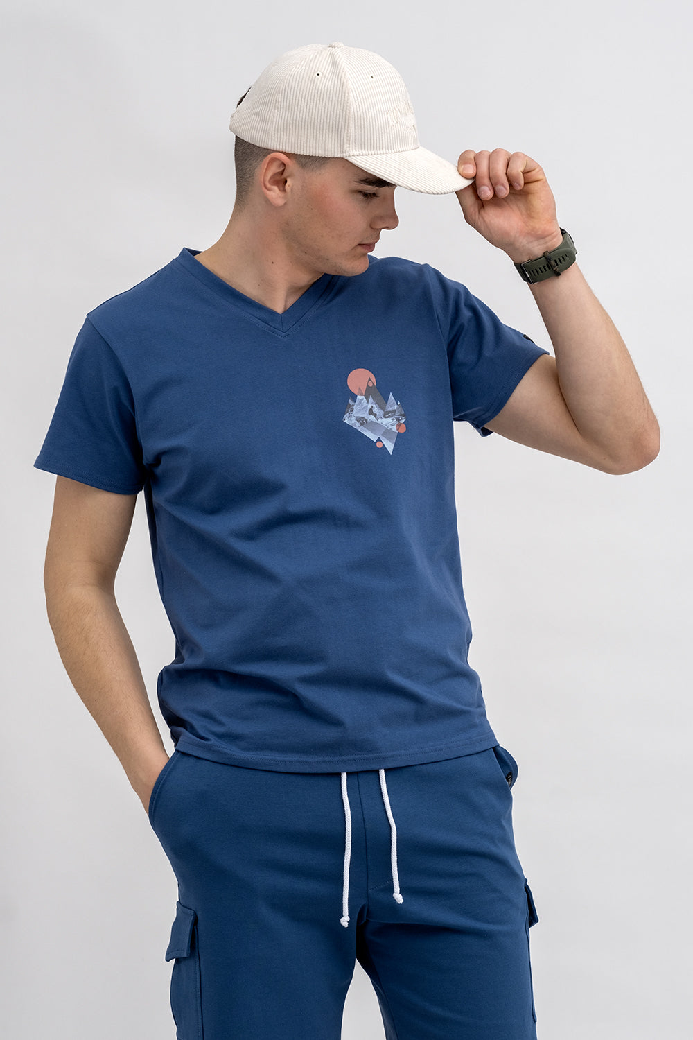 T SHIRT MĘSKI DENIM DO V Z NADRUKIEM