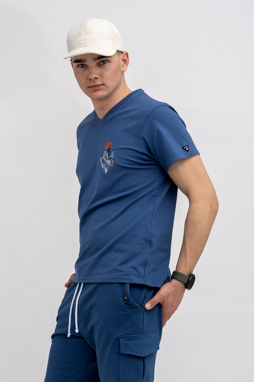 T SHIRT MĘSKI DENIM DO V Z NADRUKIEM