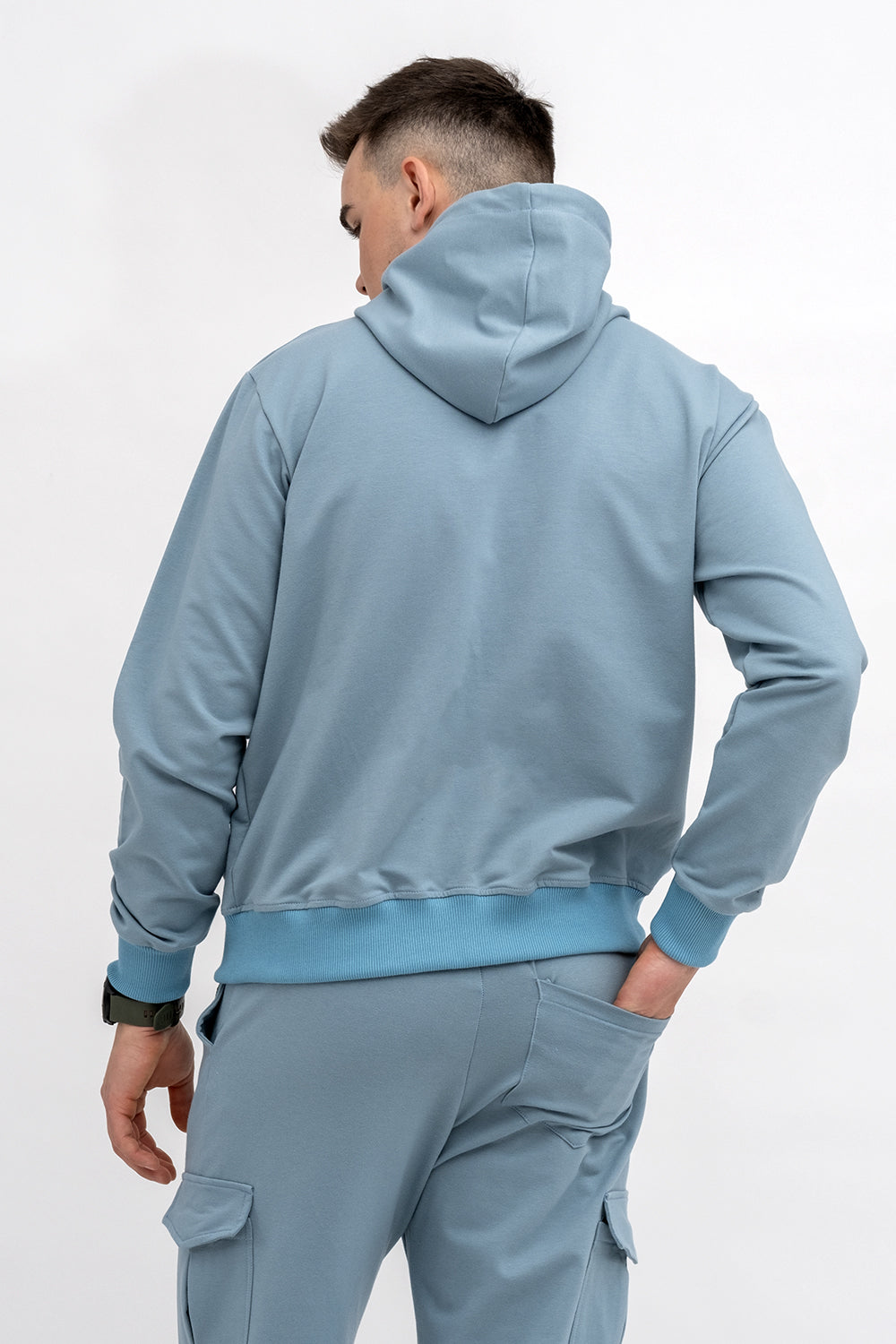 BLUZA Z KAPTUREM MĘSKA „No Limits No Excuses” NIEBIESKI