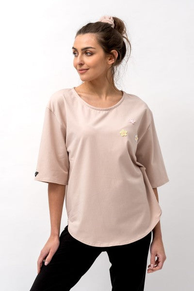T-SHIRT ASYMETRYCZNY DAMSKIE "SHAKIRA" BEŻ