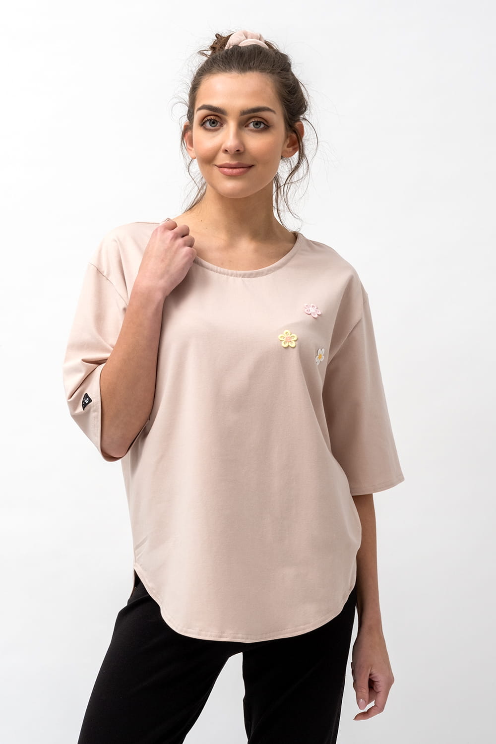 T SHIRT ASYMETRYCZNY DAMSKI "SHAKIRA" BEŻ