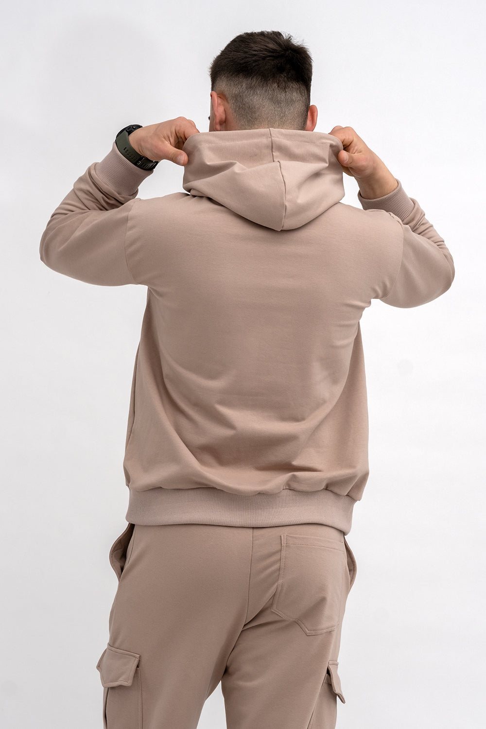 BLUZA Z KAPTUREM MĘSKA „No Limits No Excuses” CAPUCINO