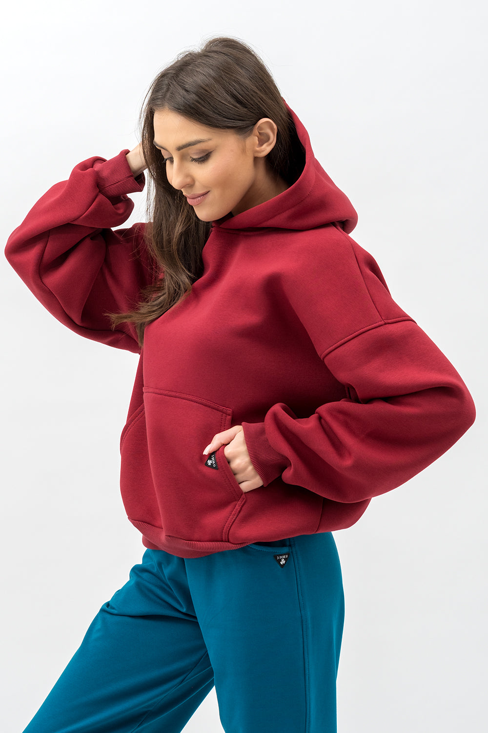 BLUZA Z KAPTUREM CIEPŁA ,,DUYGU" BORDO
