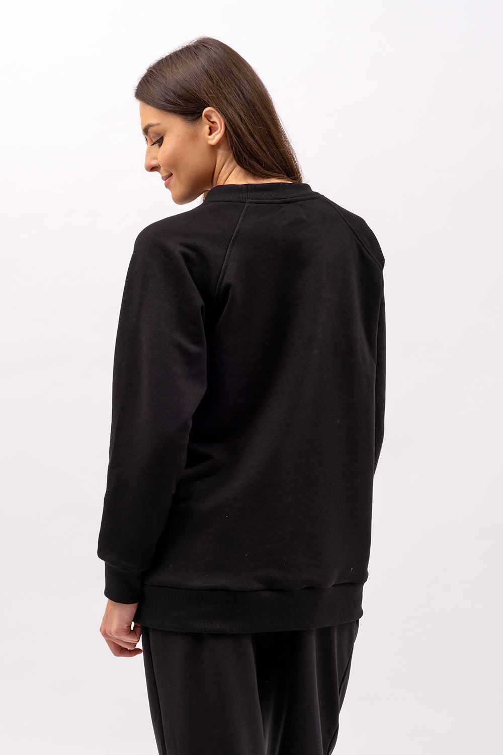 BLUZA BASIC RAGLAN ,,ZUHAL" CZARNA /W ZŁOTE LIŚCIE