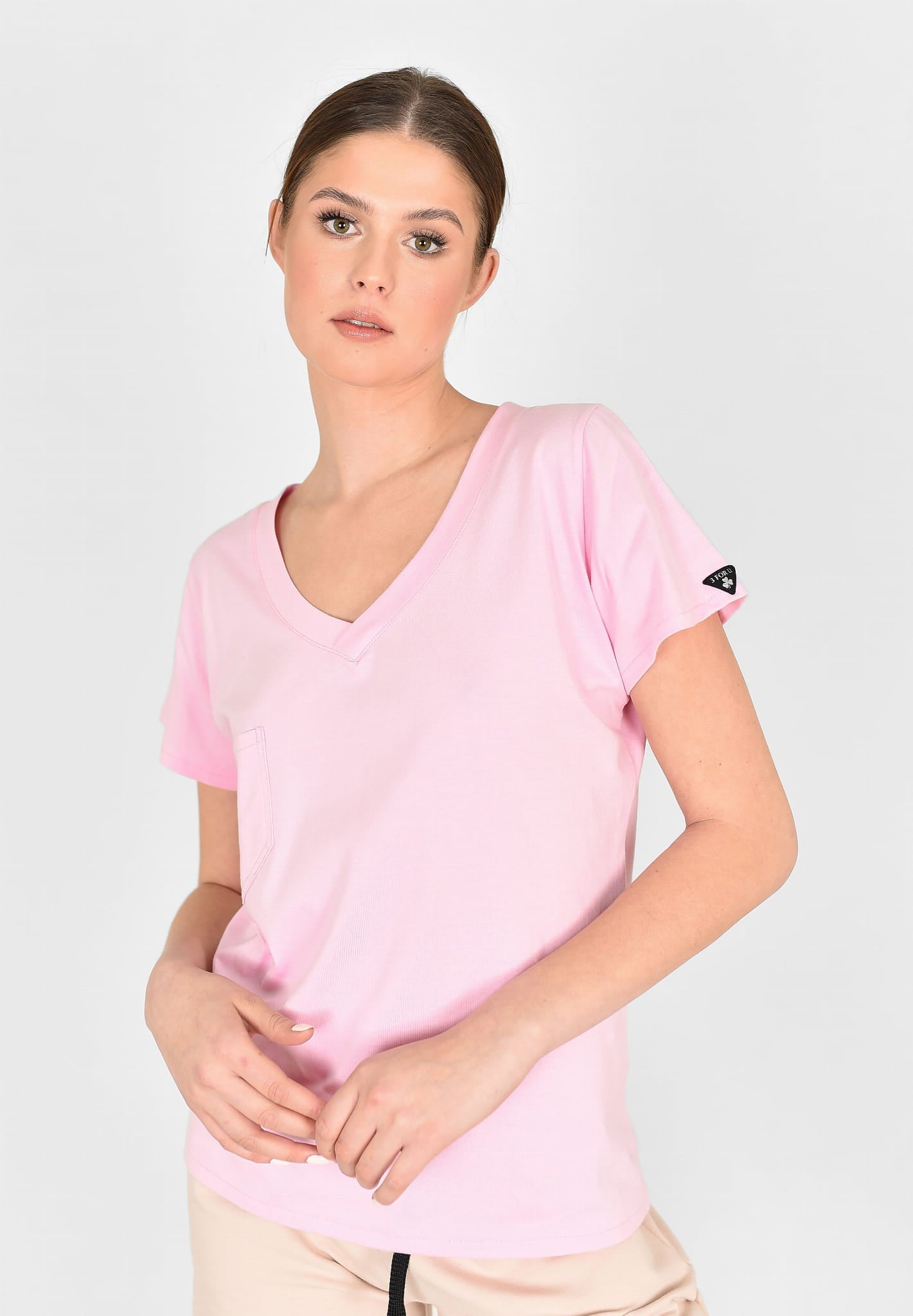 T-SHIRT V-NECK RÓŻOWA LANDRYNKA