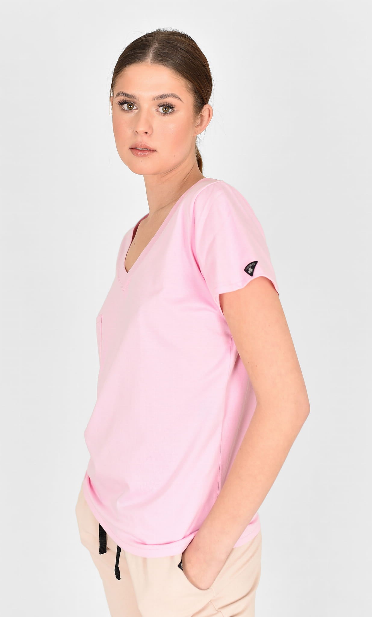 T SHIRT V NECK RÓŻOWA LANDRYNKA
