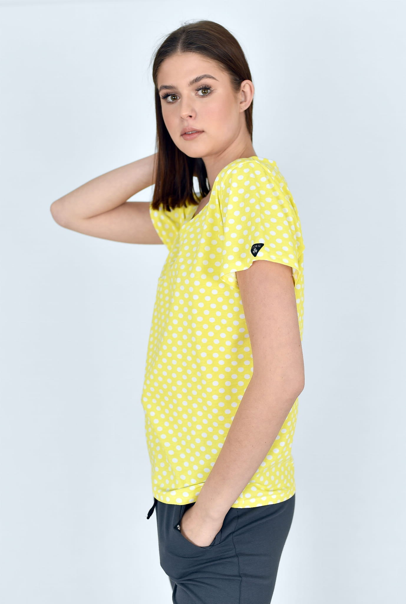 T SHIRT V NECK CYTRYNKA W KROPKI