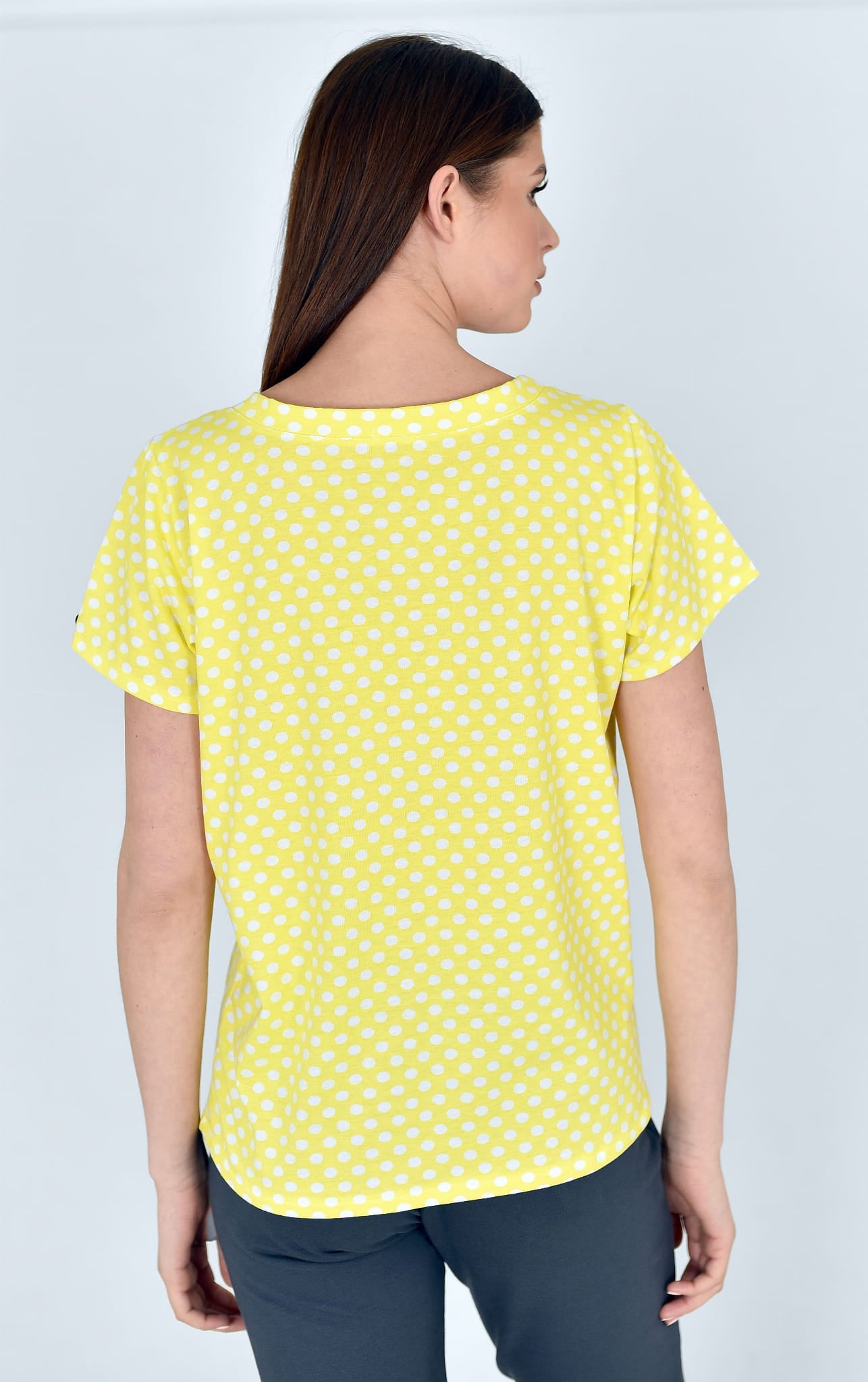T SHIRT V NECK CYTRYNKA W KROPKI