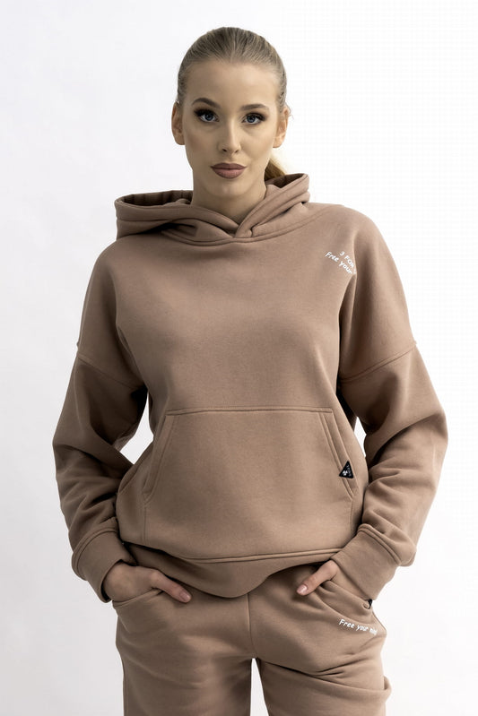 BLUZA Z KAPTUREM DAMSKA "AGA" BEŻ