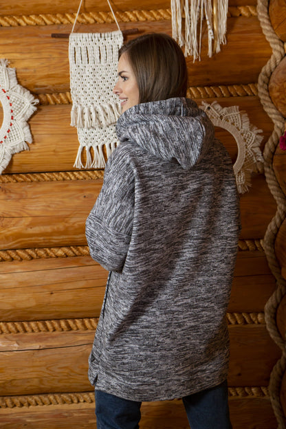 BLUZA DAMSKA "RAGLAN KSENIA" DŁUGA SZARA MELANŻ
