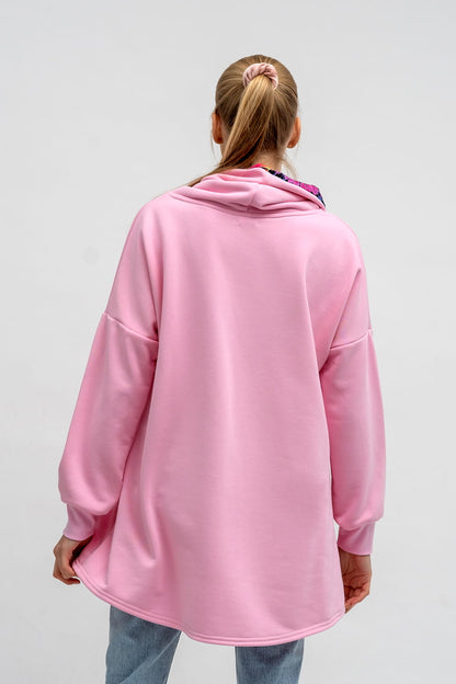 BLUZA ASYMETRYCZNA ,,RAVEL''  RÓŻOWA+WZÓR  LATA