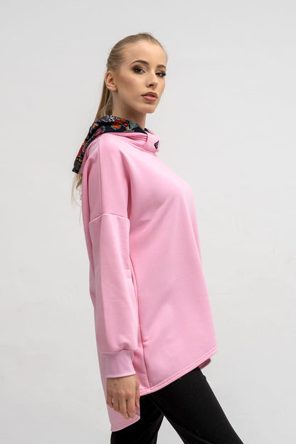 BLUZA ASYMETRYCZNA ,,RAVEL''  RÓŻOWA+WZÓR KOLOR JESIENI