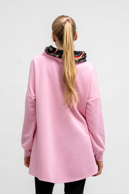 BLUZA ASYMETRYCZNA ,,RAVEL''  RÓŻOWA+WZÓR KOLOR JESIENI