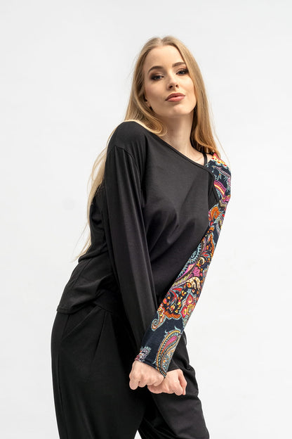 BLUZKA LILV CZARNA+ KOLOROWY WZÓR