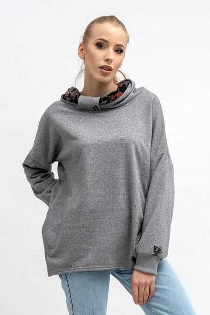 BLUZA ASYMETRYCZNA ,,RAVEL''  SZARA+WZÓR KOLOR JESIENI