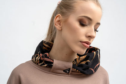 BLUZA ASYMETRYCZNA ,,RAVEL''  BEŻ+WZÓR liście
