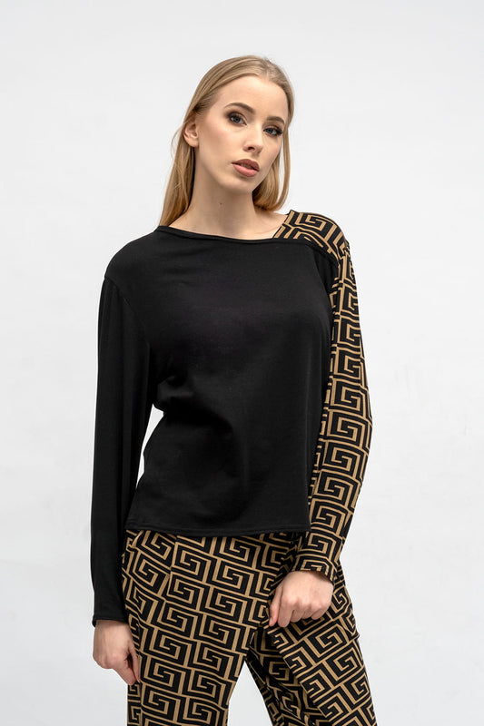 BLUZKA LILV CZARNA+WZÓR GRECKI