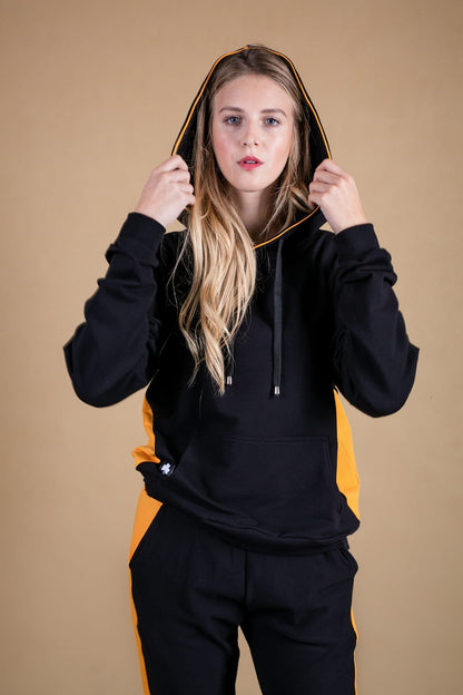 DRES DAMSKI CZARNY Z WSTAWKĄ ŻÓŁTA ELEGANT SPORT