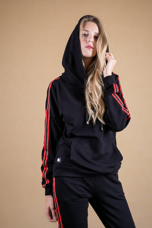 BLUZA Z KAPTUREM Z LAMPASEM SZYK