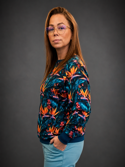 BLUZA DAMSKA RAGLAN  BASIC TROPIKALNY KWIAT