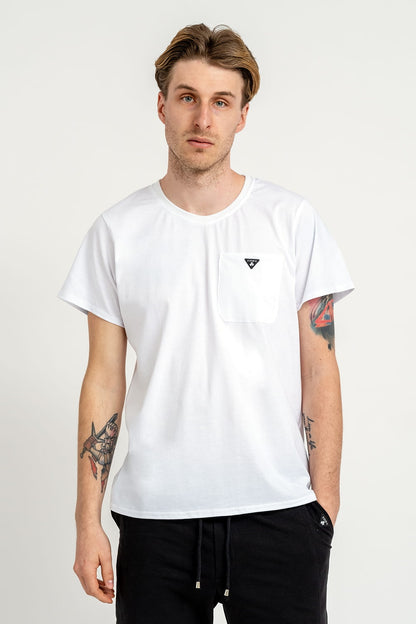 T-SHIRT MĘSKI GŁADKI Z KIESZONKĄ "WILLIAM" BIAŁY