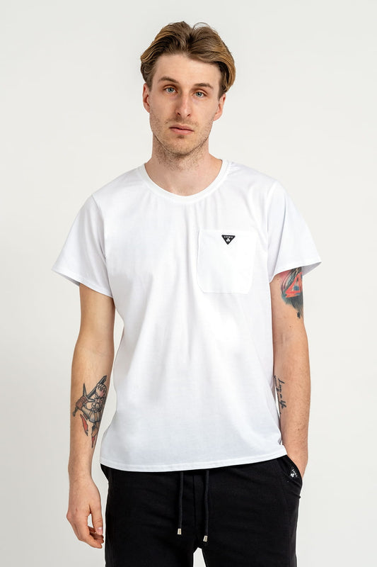 T-SHIRT MĘSKI GŁADKI Z KIESZONKĄ "WILLIAM" BIAŁY