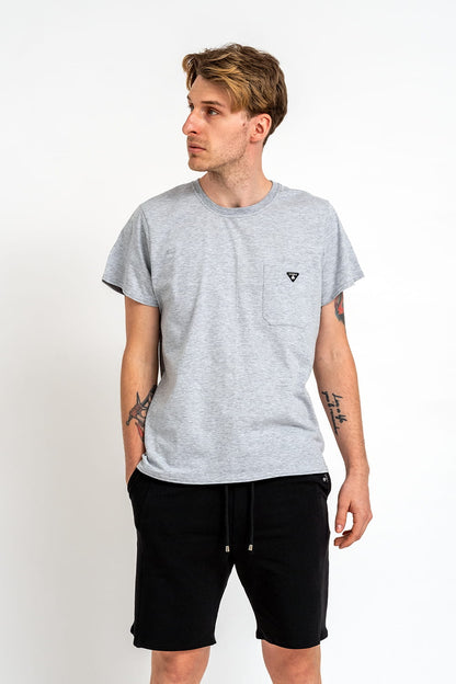 T-SHIRT MĘSKI GŁADKI Z KIESZONKĄ "WILLIAM" SZARY