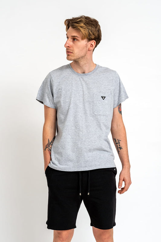 T-SHIRT MĘSKI GŁADKI Z KIESZONKĄ "WILLIAM" SZARY