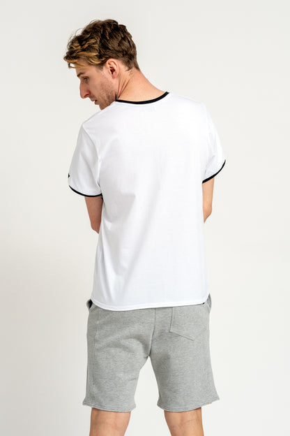 T SHIRT MĘSKI BIAŁY ZE  ŚCIĄGACZEM  CZARNYM
