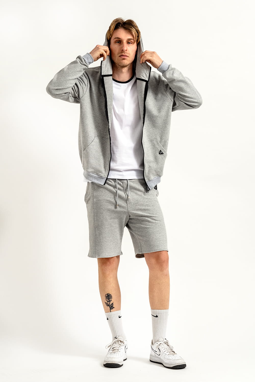 BLUZA Z KAPTUREM NA ZAMEK MĘSKA "OWEN" SZARA