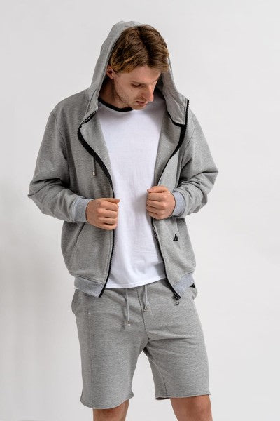 BLUZA Z KAPTUREM NA ZAMEK MĘSKA "OWEN" SZARA