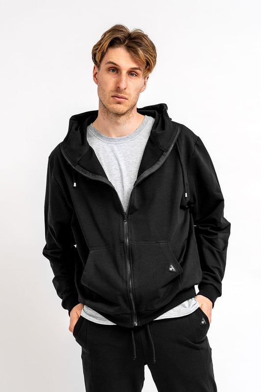 BLUZA Z KAPTUREM NA ZAMEK MĘSKA "OWEN" CZARNA