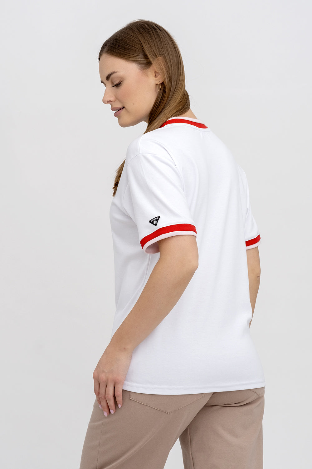T-SHIRT DAMSKI BASIC BIAŁY/ ŚCIĄGACZ(RÓŻOWO / CZERWONY)
