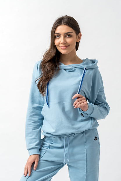 BLUZA Z KAPTUREM DAMSKA "EMI" NIEBIESKA