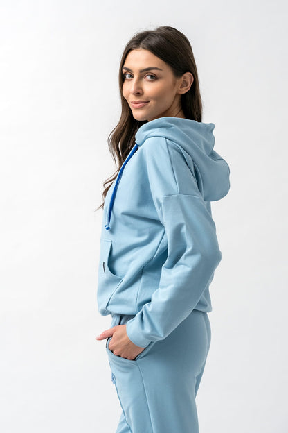 BLUZA Z KAPTUREM DAMSKA "EMI" NIEBIESKA