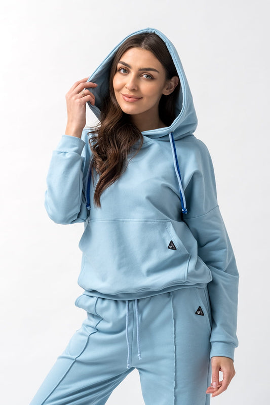 BLUZA Z KAPTUREM DAMSKA "EMI" NIEBIESKA