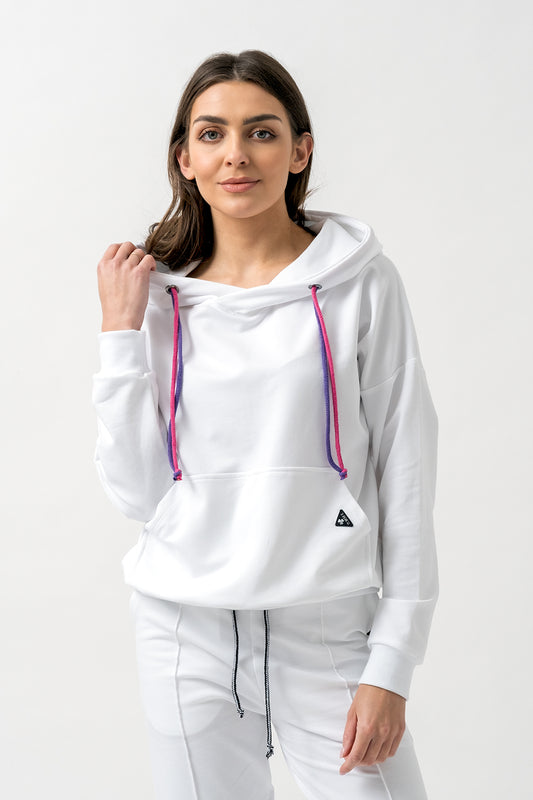 BLUZA Z KAPTUREM DAMSKA "EMI" BIAŁA